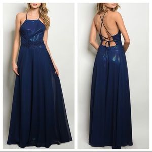 MANIJU navy blue halter gown